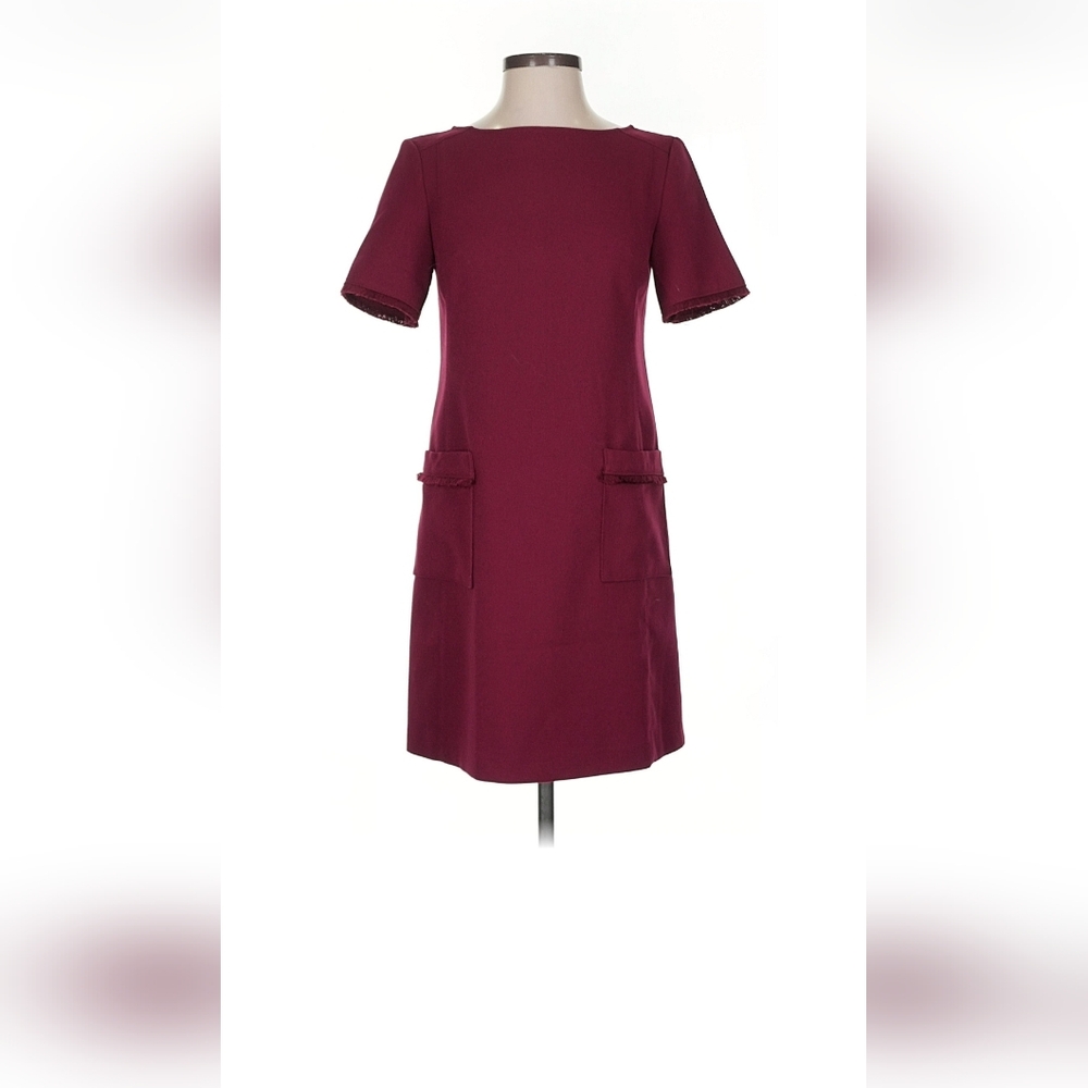 LOFT Long Sleeve Burgundy Red Pocket Dress Size 0